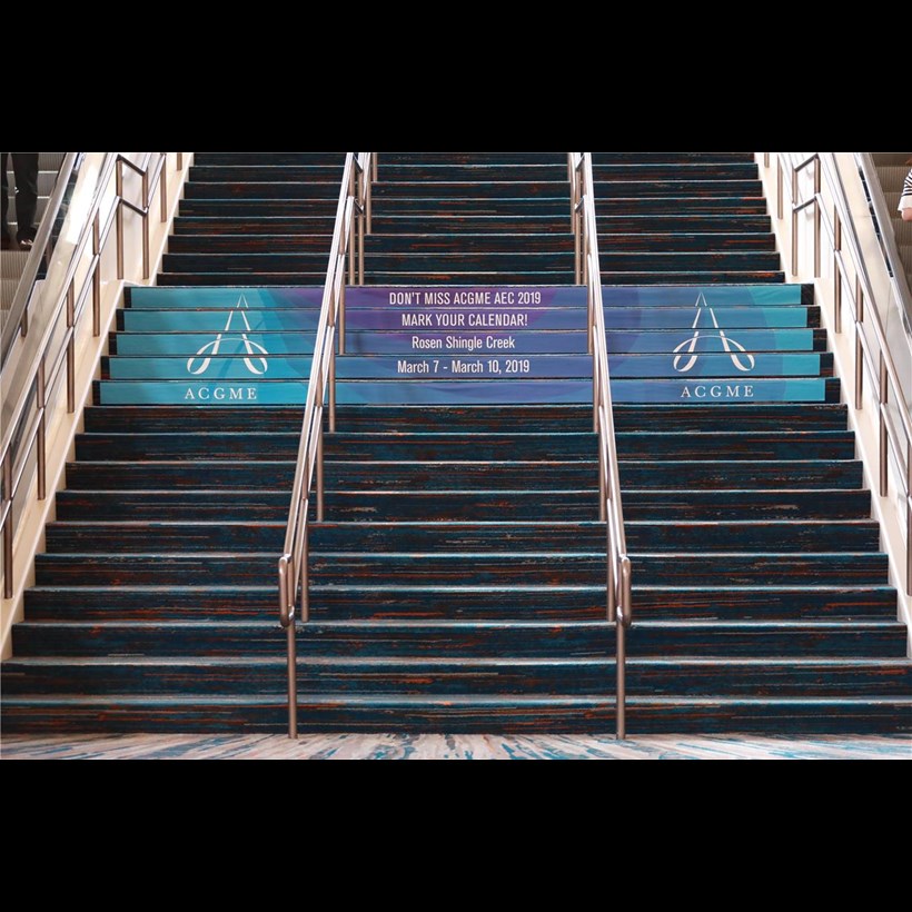 Stairs at the Rosen Shingle Creek reminded everyone to Save the Date for the 2019 ACGME Annual Educational Conference!